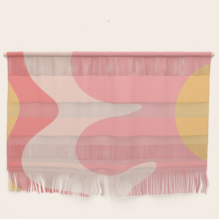 Happy Flower 60s Retro Vibe Pink Blush Mustard  Wall Hanging Gallery Image 1
