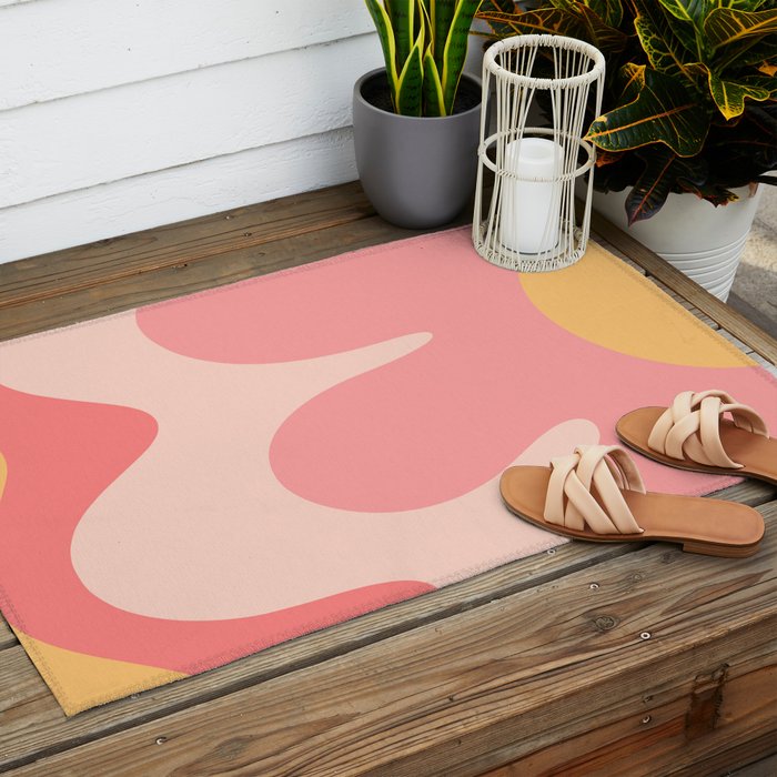 Happy Flower 60s Retro Vibe Pink Blush Mustard  Outdoor Rug Gallery Image 2