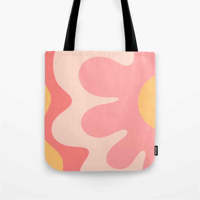 Happy Flower 60s Retro Vibe Pink Blush Mustard  Tote Bag Gallery Image 1