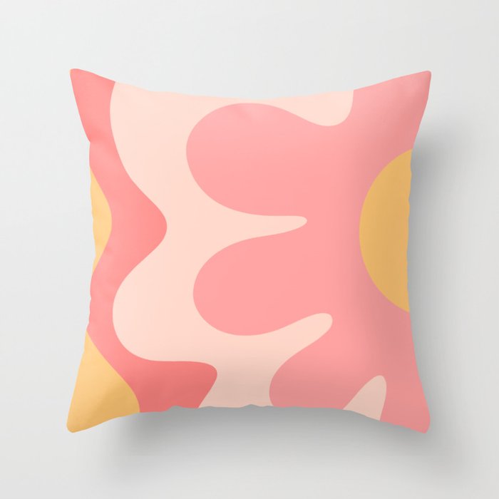 Happy Flower 60s Retro Vibe Pink Blush Mustard  Throw Pillow Gallery Image 1
