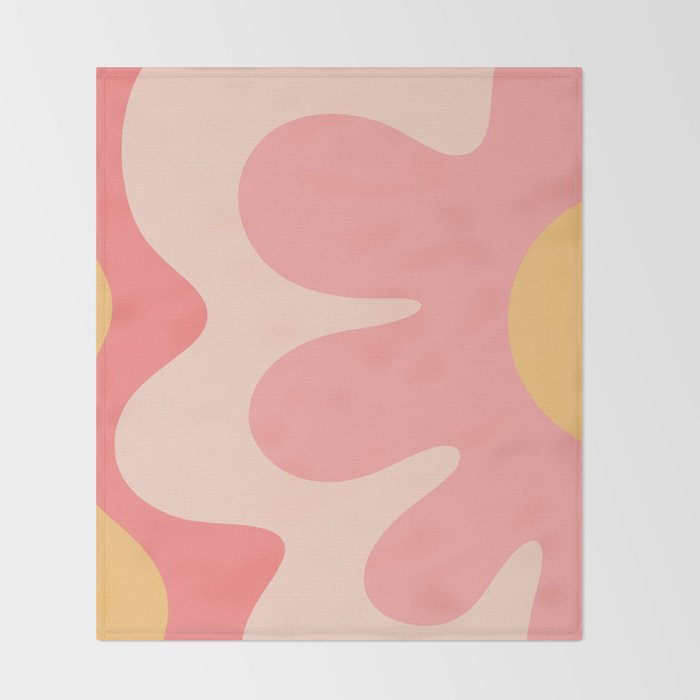Happy Flower 60s Retro Vibe Pink Blush Mustard  Throw Blanket Gallery Image 2
