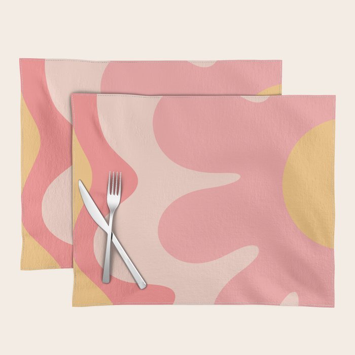 Happy Flower 60s Retro Vibe Pink Blush Mustard  Placemat Gallery Image 1