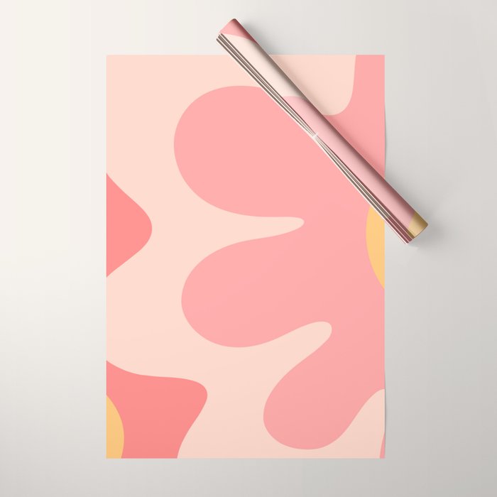 Happy Flower 60s Retro Vibe Pink Blush Mustard  Wrapping Paper Gallery Image 1