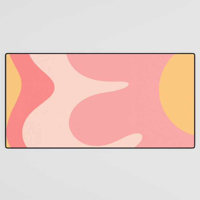 Happy Flower 60s Retro Vibe Pink Blush Mustard  Desk Mat Gallery Image 3