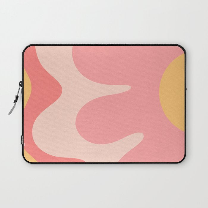 Happy Flower 60s Retro Vibe Pink Blush Mustard  Laptop Sleeve Gallery Image 1