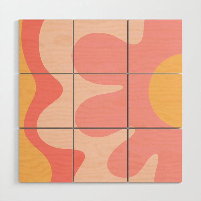 Happy Flower 60s Retro Vibe Pink Blush Mustard  Wood Wall Art Gallery Image 1