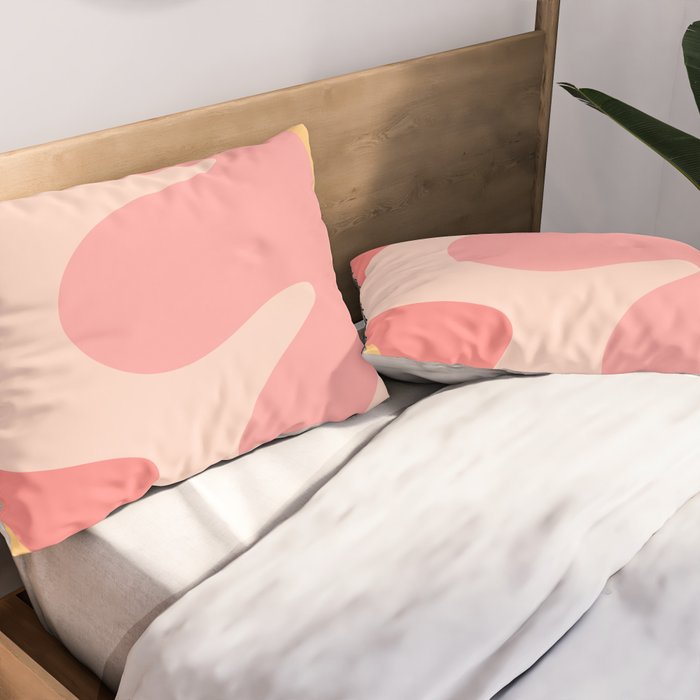 Happy Flower 60s Retro Vibe Pink Blush Mustard  Pillow Sham Gallery Image 2