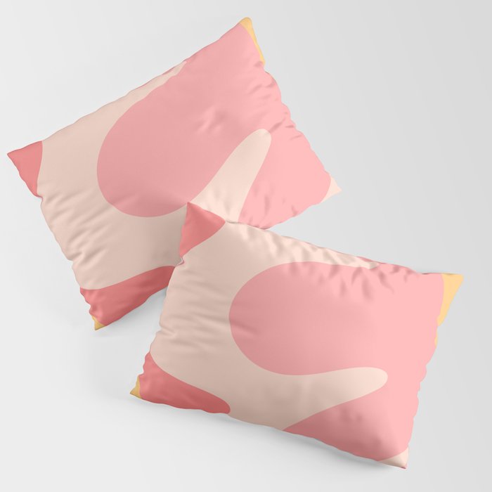 Happy Flower 60s Retro Vibe Pink Blush Mustard  Pillow Sham Gallery Image 1