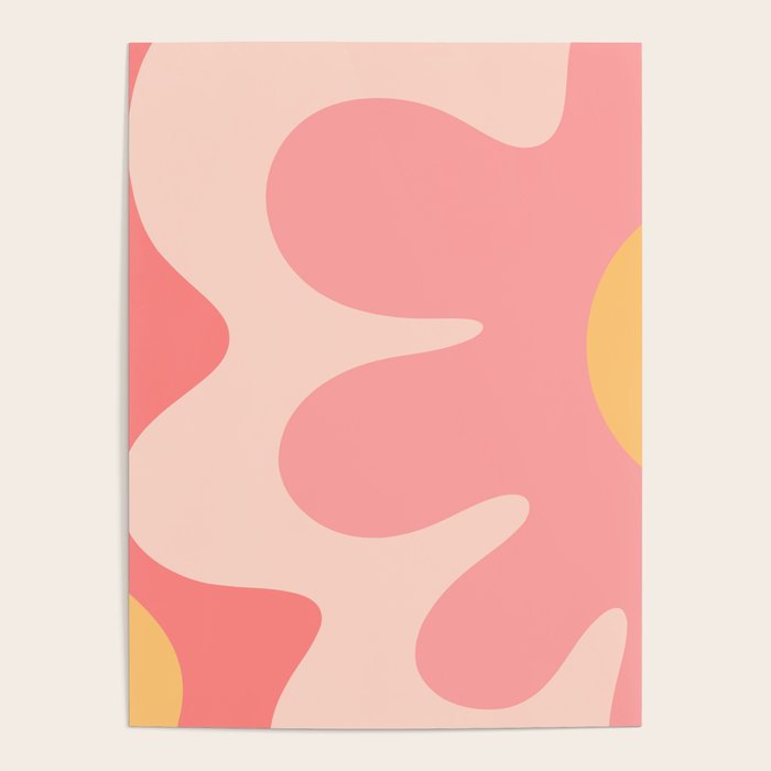 Happy Flower 60s Retro Vibe Pink Blush Mustard  Poster Gallery Image 4