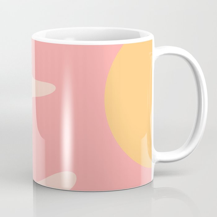 Happy Flower 60s Retro Vibe Pink Blush Mustard  Coffee Mug Gallery Image 1