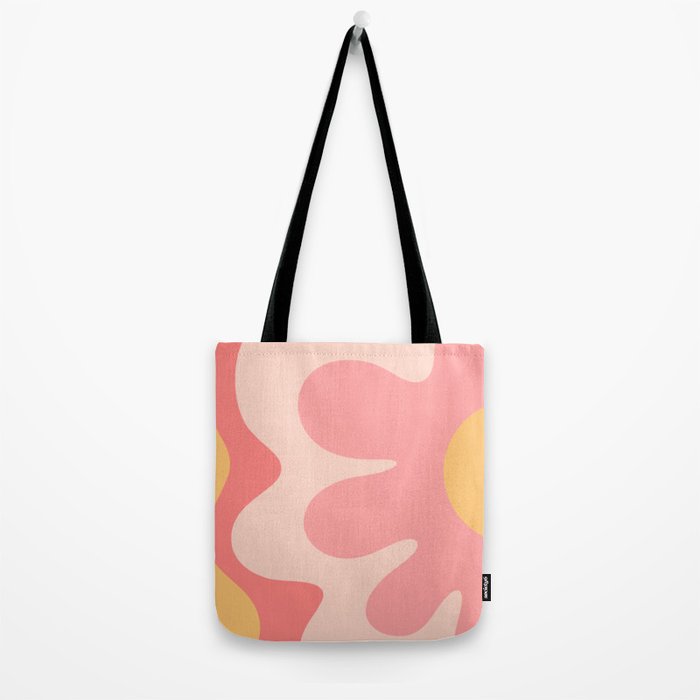 Happy Flower 60s Retro Vibe Pink Blush Mustard  Tote Bag Gallery Image 2