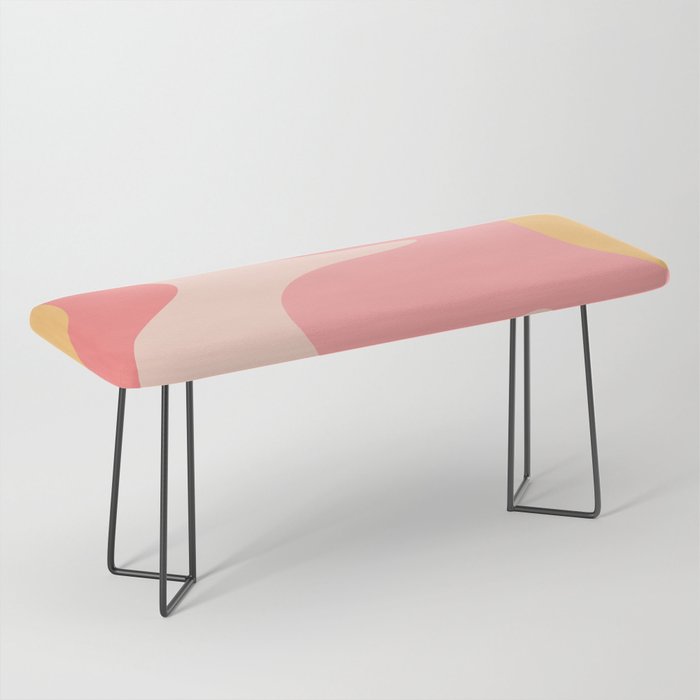 Happy Flower 60s Retro Vibe Pink Blush Mustard  Bench Gallery Image 1