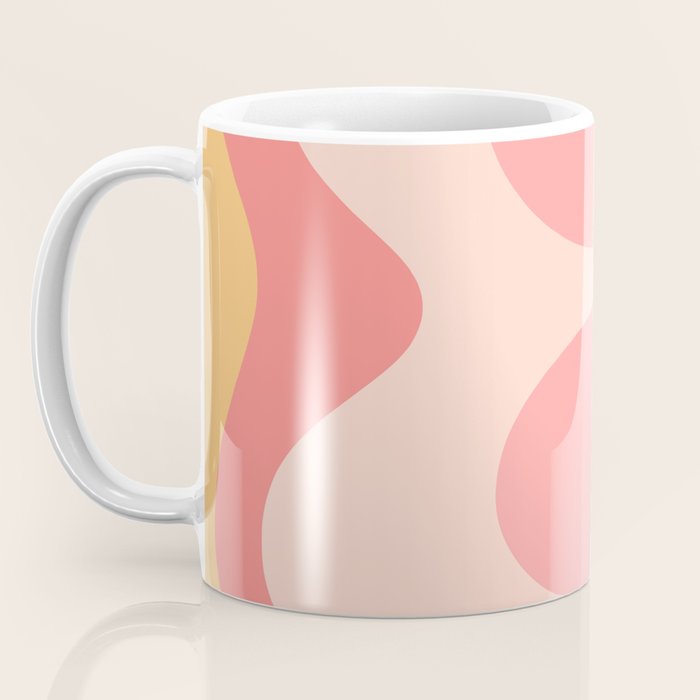Happy Flower 60s Retro Vibe Pink Blush Mustard  Coffee Mug Gallery Image 3