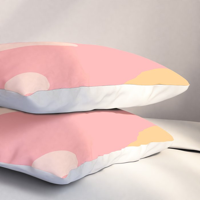 Happy Flower 60s Retro Vibe Pink Blush Mustard  Pillow Sham Gallery Image 3
