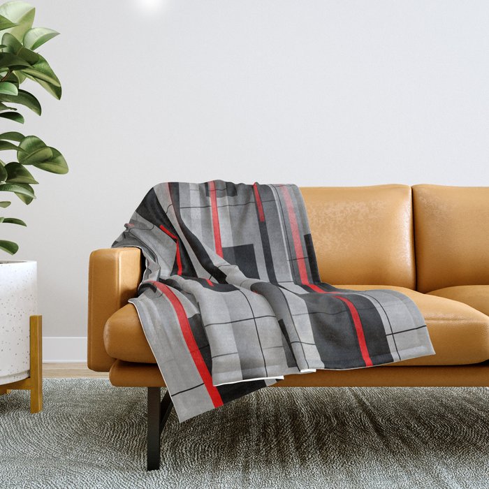 Off the Grid - Abstract - Gray, Black, Red Throw Blanket Gallery Image 1