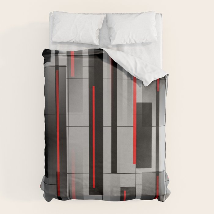 Off the Grid - Abstract - Gray, Black, Red Duvet Cover
