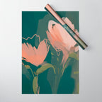 Pink Pastel Flowers On Green Canvas. Wrapping Paper Gallery Image 1
