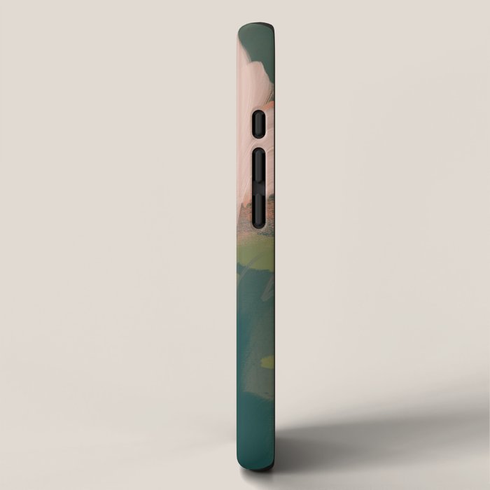 Pink Pastel Flowers On Green Canvas. iPhone Case Gallery Image 2