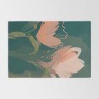 Pink Pastel Flowers On Green Canvas. Rug Gallery Image 2