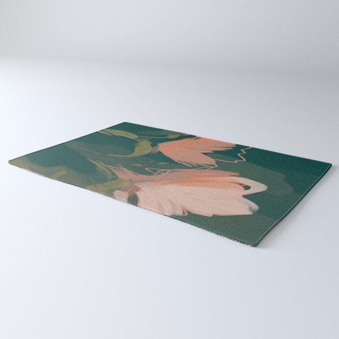 Pink Pastel Flowers On Green Canvas. Rug Gallery Image 3