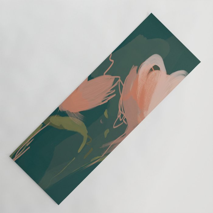 Pink Pastel Flowers On Green Canvas. Yoga Mat Gallery Image 1