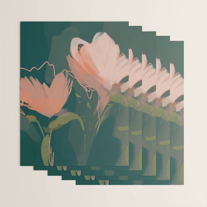 Pink Pastel Flowers On Green Canvas. Wrapping Paper Gallery Image 3