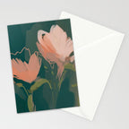 Pink Pastel Flowers On Green Canvas. Stationery Card Gallery Image 2