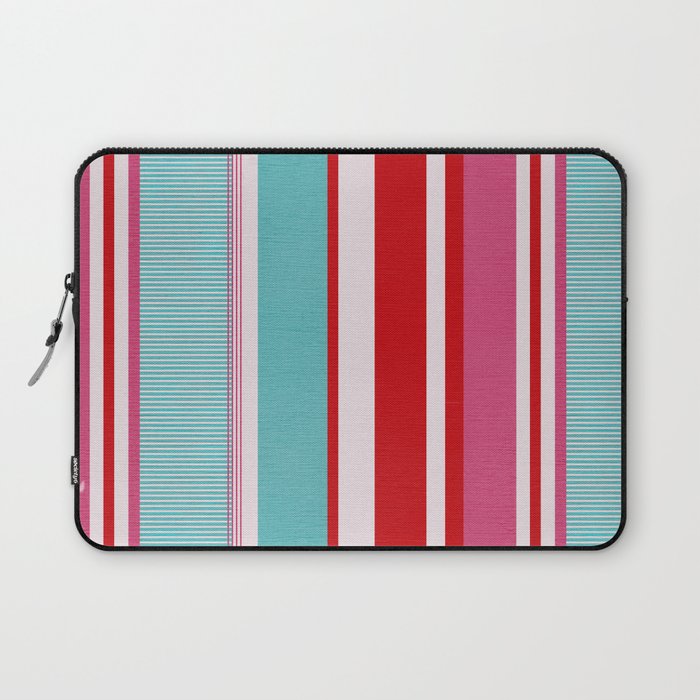Bold Color Play Pink And Turquoise Stripes Laptop Sleeve Gallery Image 1