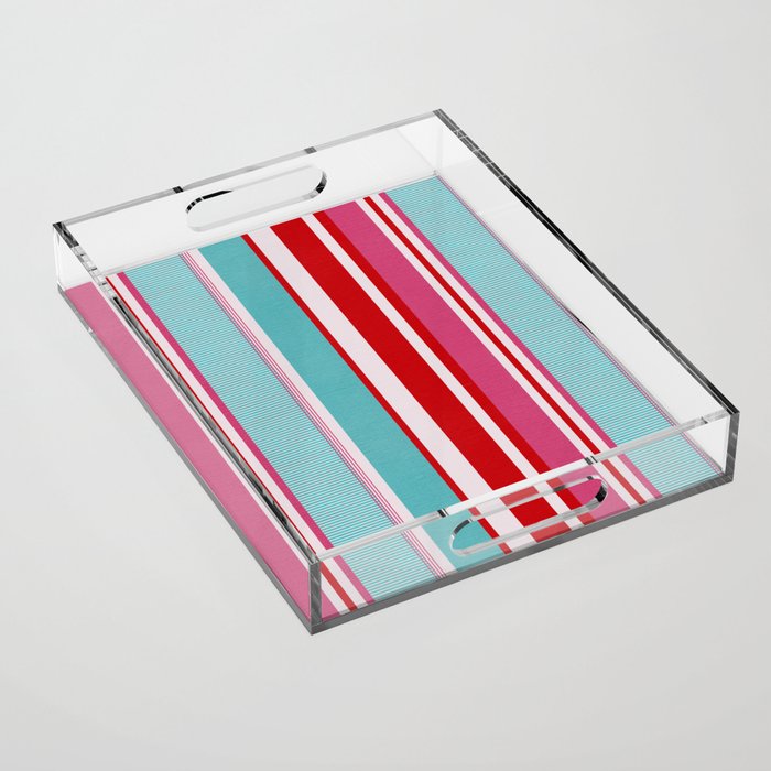 Bold Color Play Pink And Turquoise Stripes Acrylic Tray Gallery Image 1