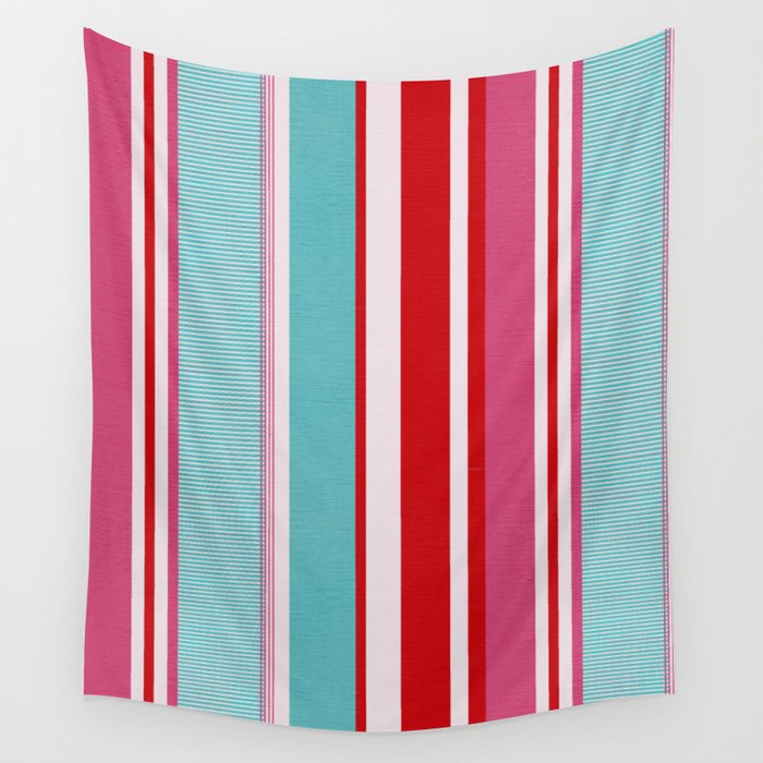 Bold Color Play Pink And Turquoise Stripes Wall Tapestry Gallery Image 1
