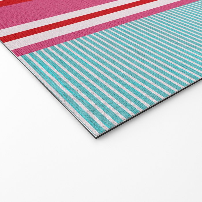 Bold Color Play Pink And Turquoise Stripes Welcome Mat Gallery Image 2