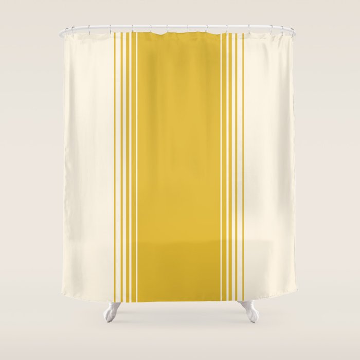 Marigold Yellow and Creme Lines Shower Curtain Gallery Image 1