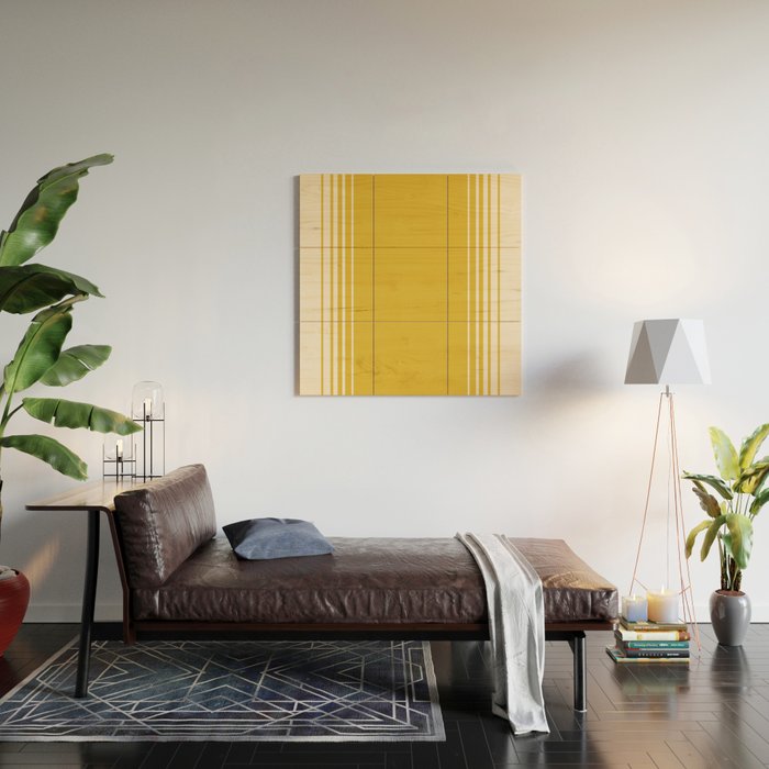 Marigold Yellow and Creme Lines Wood Wall Art Gallery Image 2