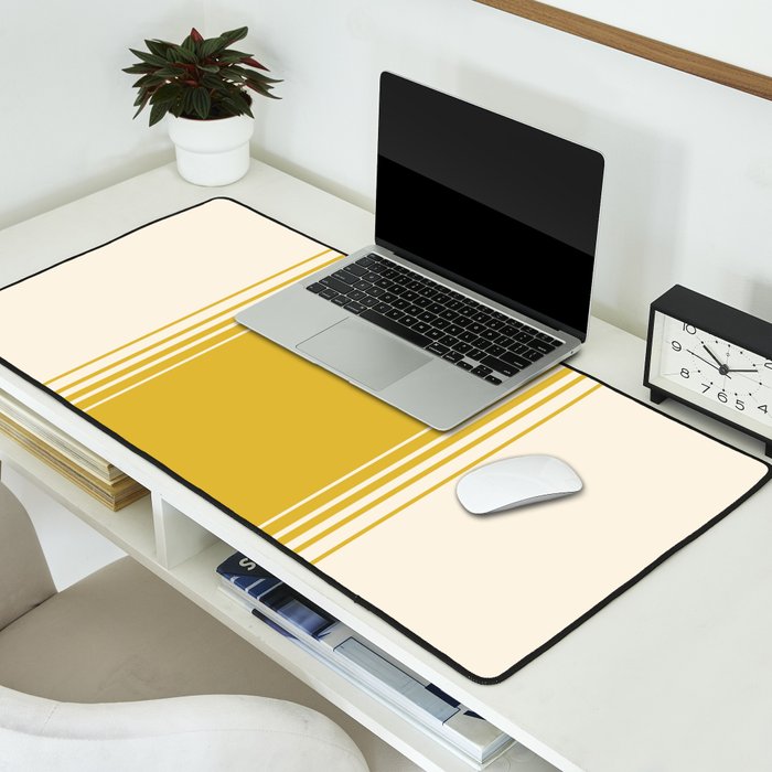 Marigold Yellow and Creme Lines Desk Mat Gallery Image 2