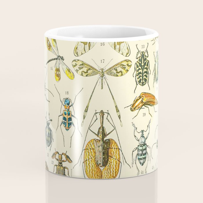 Bugs and Insect Vintage Illustration Drawing by Adolphe Millot of Giant Beatle Dragon Flies Leaf Bug Coffee Mug Gallery Image 4