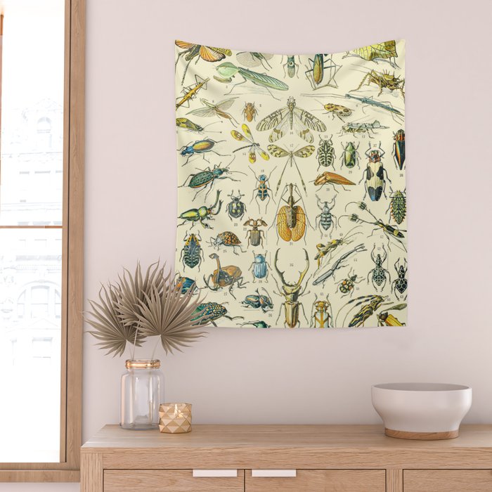 Bugs and Insect Vintage Illustration Drawing by Adolphe Millot of Giant Beatle Dragon Flies Leaf Bug Wall Tapestry Gallery Image 2