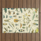 Bugs and Insect Vintage Illustration Drawing by Adolphe Millot of Giant Beatle Dragon Flies Leaf Bug Outdoor Rug Gallery Image 1