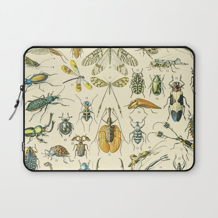 Bugs and Insect Vintage Illustration Drawing by Adolphe Millot of Giant Beatle Dragon Flies Leaf Bug Laptop Sleeve Gallery Image 1