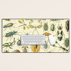 Bugs and Insect Vintage Illustration Drawing by Adolphe Millot of Giant Beatle Dragon Flies Leaf Bug Desk Mat Gallery Image 1