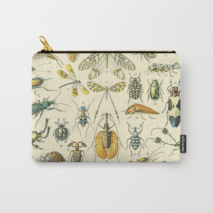 Bugs and Insect Vintage Illustration Drawing by Adolphe Millot of Giant Beatle Dragon Flies Leaf Bug Carry All Pouch Gallery Image 1