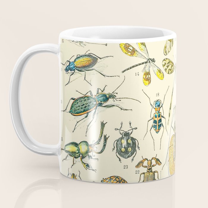 Bugs and Insect Vintage Illustration Drawing by Adolphe Millot of Giant Beatle Dragon Flies Leaf Bug Coffee Mug Gallery Image 3