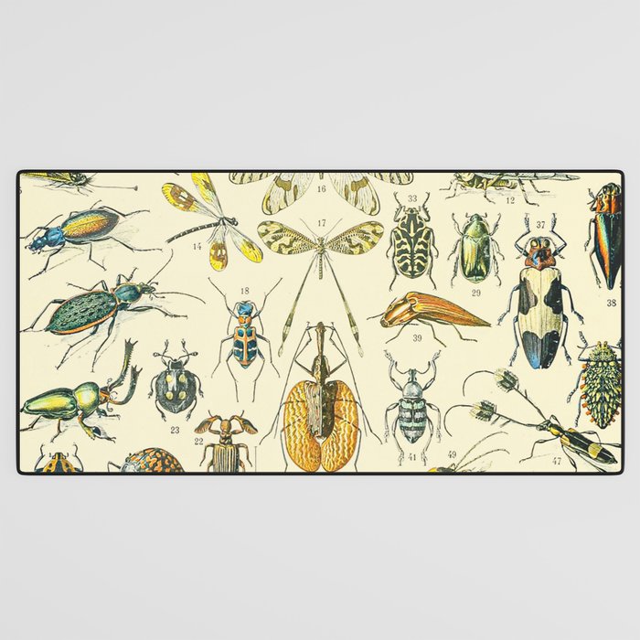 Bugs and Insect Vintage Illustration Drawing by Adolphe Millot of Giant Beatle Dragon Flies Leaf Bug Desk Mat Gallery Image 3