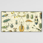 Bugs and Insect Vintage Illustration Drawing by Adolphe Millot of Giant Beatle Dragon Flies Leaf Bug Desk Mat Gallery Image 3