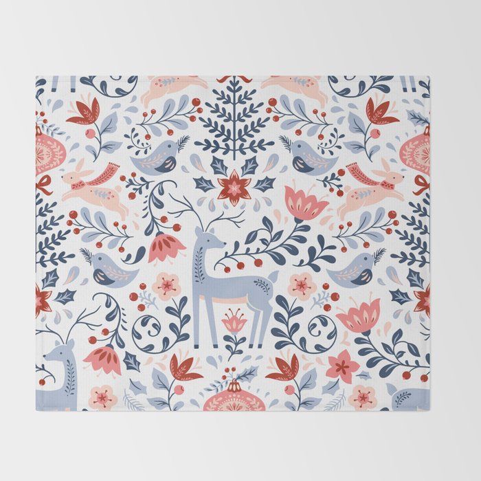Folk Art Christmas Throw Blanket Gallery Image 2