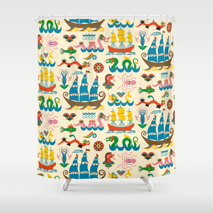 Mythical Sea Creatures - Ocean Monsters Shower Curtain Gallery Image 1