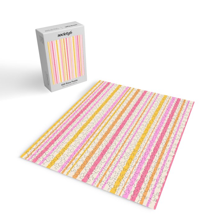 Liquid Summer Watercolor Stripes Pattern Pink Yellow Orange Cream Jigsaw Puzzle Gallery Image 2