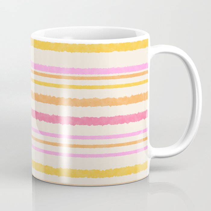 Liquid Summer Watercolor Stripes Pattern Pink Yellow Orange Cream Coffee Mug Gallery Image 1