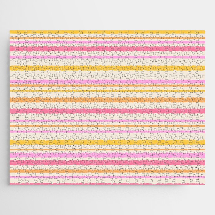 Liquid Summer Watercolor Stripes Pattern Pink Yellow Orange Cream Jigsaw Puzzle Gallery Image 1