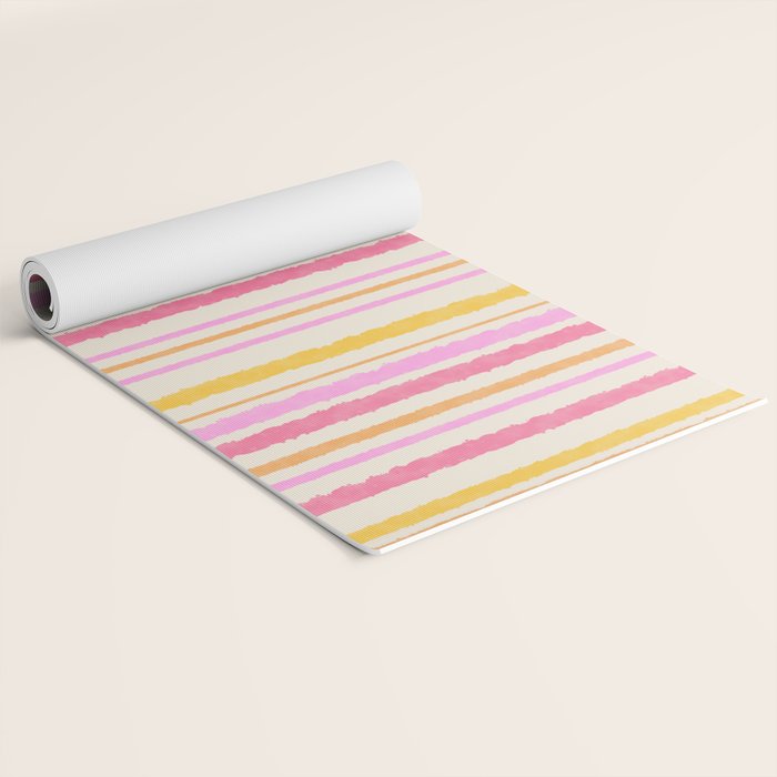 Liquid Summer Watercolor Stripes Pattern Pink Yellow Orange Cream Yoga Mat Gallery Image 2