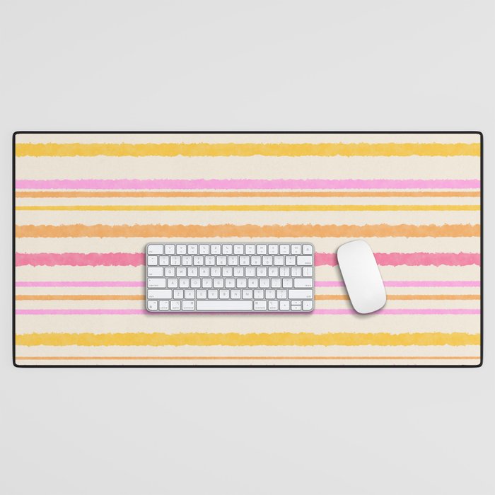 Liquid Summer Watercolor Stripes Pattern Pink Yellow Orange Cream Desk Mat Gallery Image 1